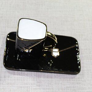 Purse Cup and Wallet Saucer Black & Gold Tea Set